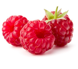 ripe raspberries isolated on white background close up