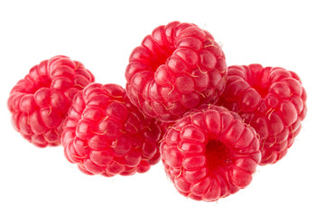 ripe raspberries isolated on white background close up © Natika