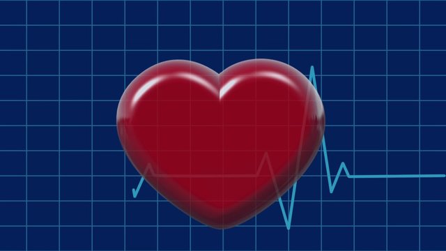 Cardiogram with Pulsing Heart on Blue. Healthe Care Concept.
