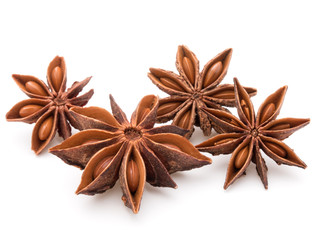 Star anise spice fruits and seeds isolated on white background c
