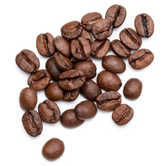 roasted coffee beans isolated in white background cutout