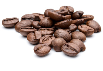roasted coffee beans isolated in white background cutout