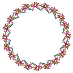 Fototapeta na wymiar Round frame with lilies