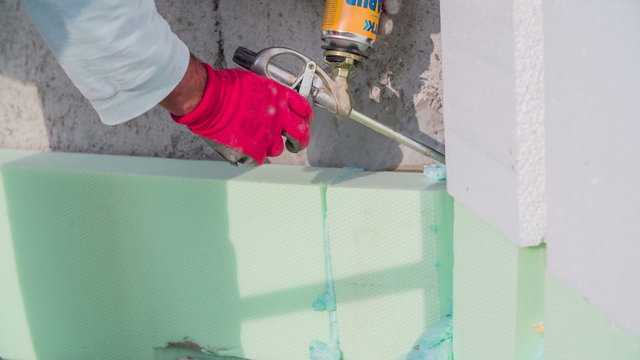 Putting propylene in holes around Styrofoam blocks