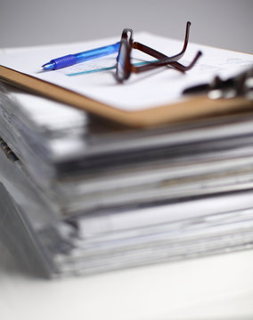 Big stack of papers ,documents on the desk