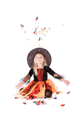 Halloween: Little Witch Throws Candy In The Air