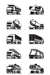 Different types of trucks with trailers - vector illustration