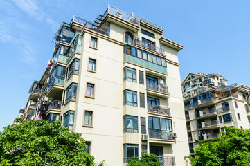 apartment building in suburban area