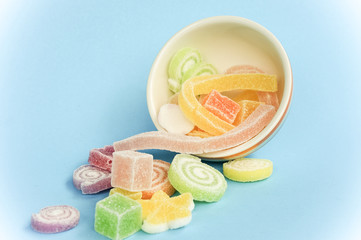 Colorful fruit-paste sweets with filter effect retro vintage sty