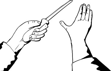 Obraz premium Outlined Hands Chopping with Knife