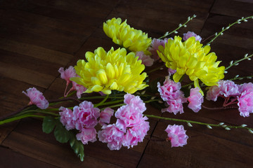 Colorful Bouquet on wood background