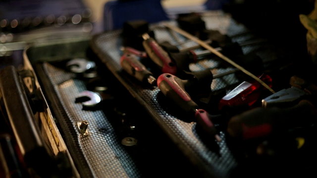 Professional mechanic toolbox close-up