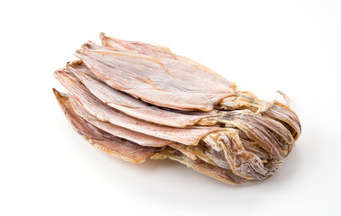Dried squid on white background