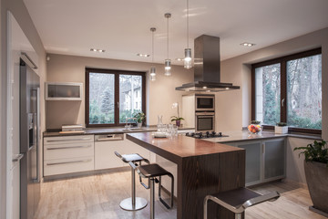 Designed kitchen in modern house