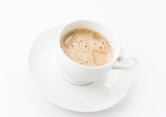 a cup of coffee on white
