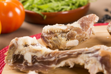 Raw pork rib on wooden background