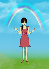 Illustration of a women and rainbow