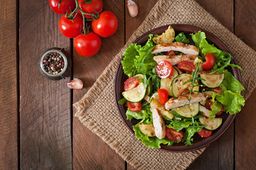 Salad of chicken breast with zucchini and cherry tomatoes