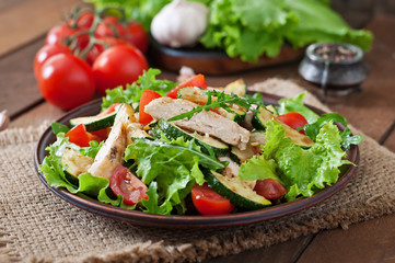 Salad of chicken breast with zucchini and cherry tomatoes