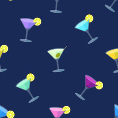 Seamless flat pattern with cocktail glasses