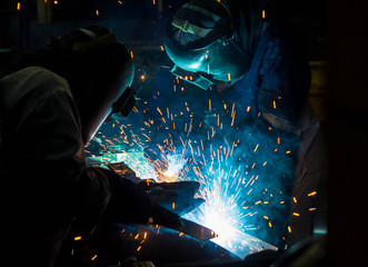 The working in Welding skill up. (Manufacturing of car)