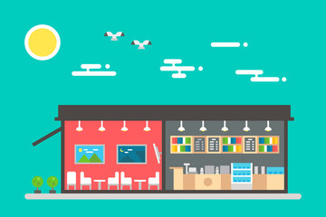 Flat design of coffee shop interior