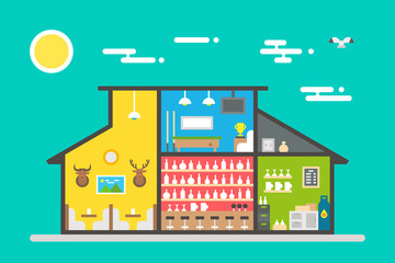 Flat design of bar interior