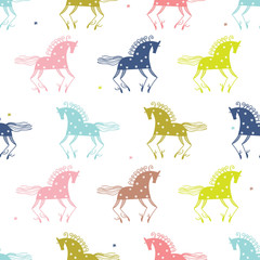 Mezen horse. Folk seamless vector pattern.