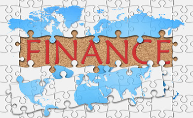Jigsaw puzzle reveal  word finance