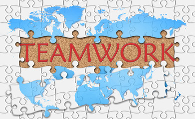 Jigsaw puzzle reveal  word teamwork