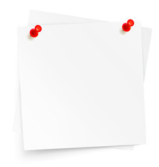Paper note on red pin. Vector illustration