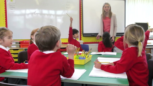 Pupils Sitting Around Table As Teacher Asks A Question