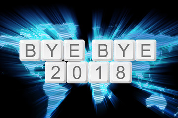 world glow background and keyboard button with word bye bye 2018