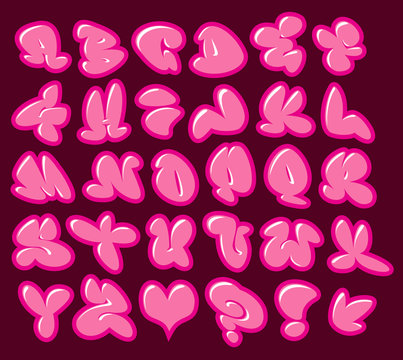 graffiti bubble gum pink vector fonts with gloss and color outli