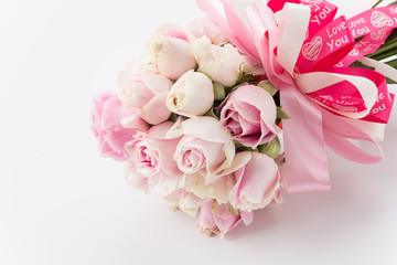 white and pink rose bouquet on white background