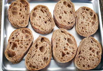 bread slices on pan