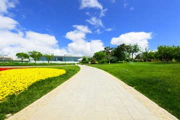 long footpath in modern park