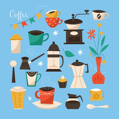 Coffee poster design. Creative vector illustration with coffee c