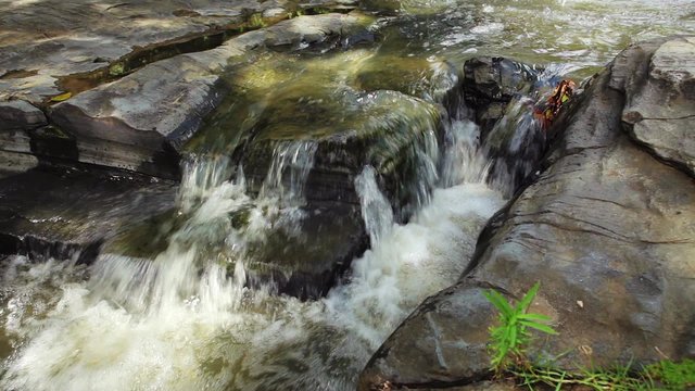 Video shot of mountain stream between stones.