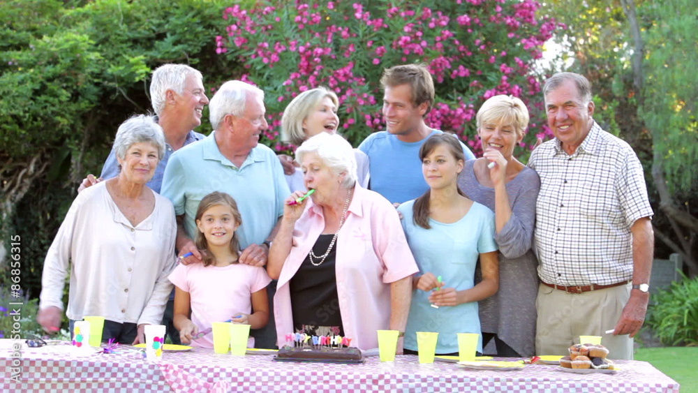 Wall mural Large Family Group Celebrating Birthday Outdoors