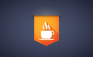 Long shadow ribbon icon with a cup of coffee