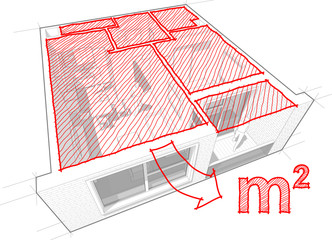 Apartment diagram with hand drawn floor area diagram
