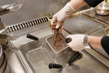 Chef is cooking rye pasta