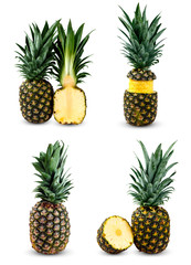Set Collection of Fresh Juice Whole Pineapples. Rich with Vitamins. Isolated on white background