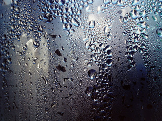 Close up of Water drops on metal surface.
