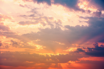 Fototapeta na wymiar Retro Effect Of Summer Sunrise With Beautiful Cloudy Sky