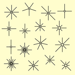 Line sparkling symbols black color on a light yellow background