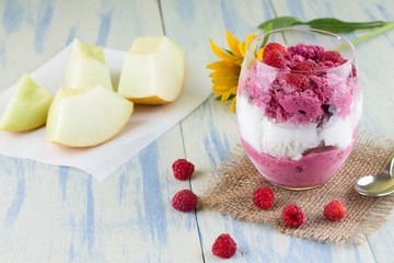 Two kinds of ice cream in glass cup