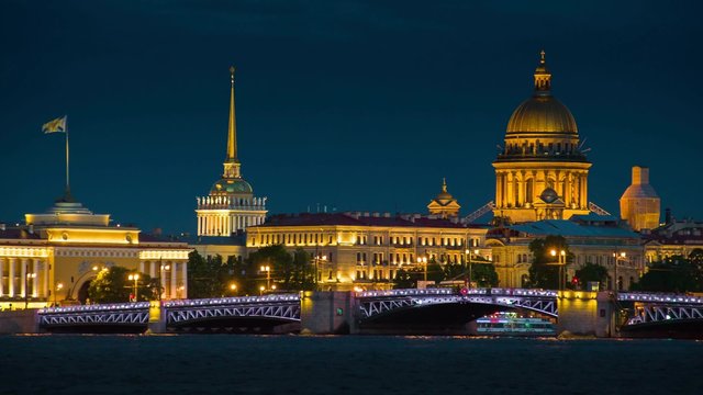 Night of Opening Palace bridge in St. Petersburg, Russia.