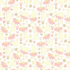 pattern with rabbits and flowers